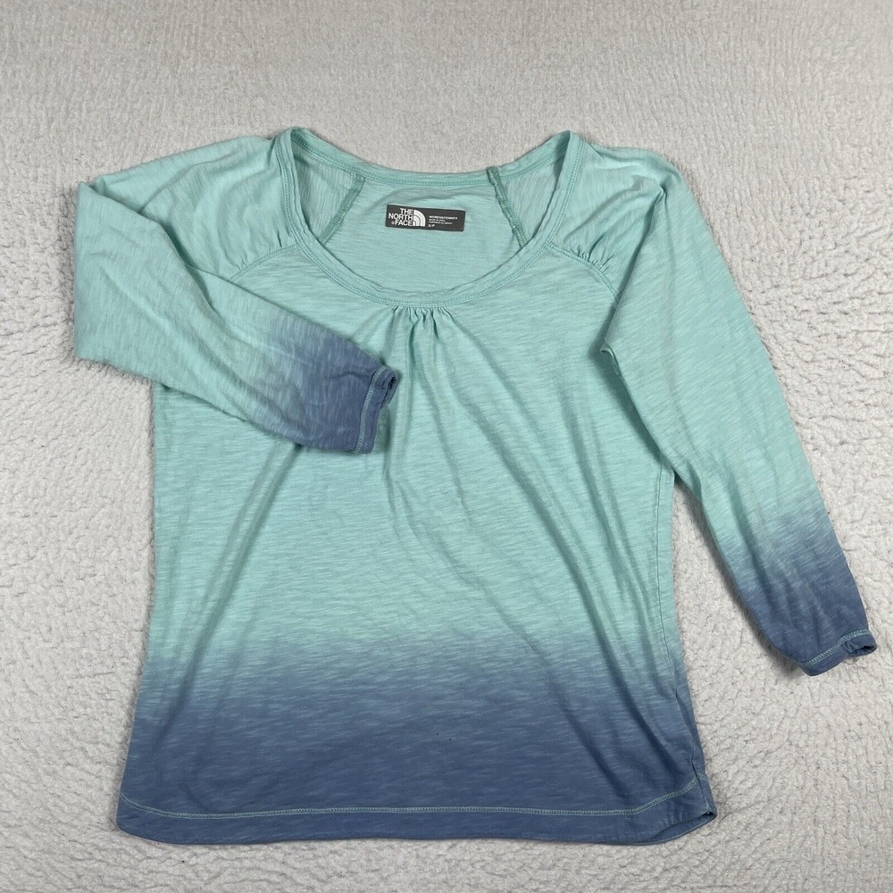 The North Face Shirt‎ Womens Small Blue Ombre Top Ruched 3/4 Sleeve Tee Everyday